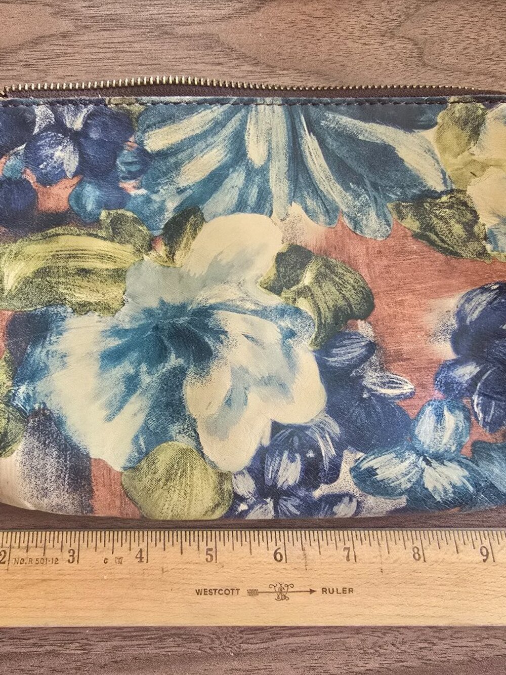 Patricia Nash Blue/Beige/Floral Leather Cosmetic Bag with Wristlet